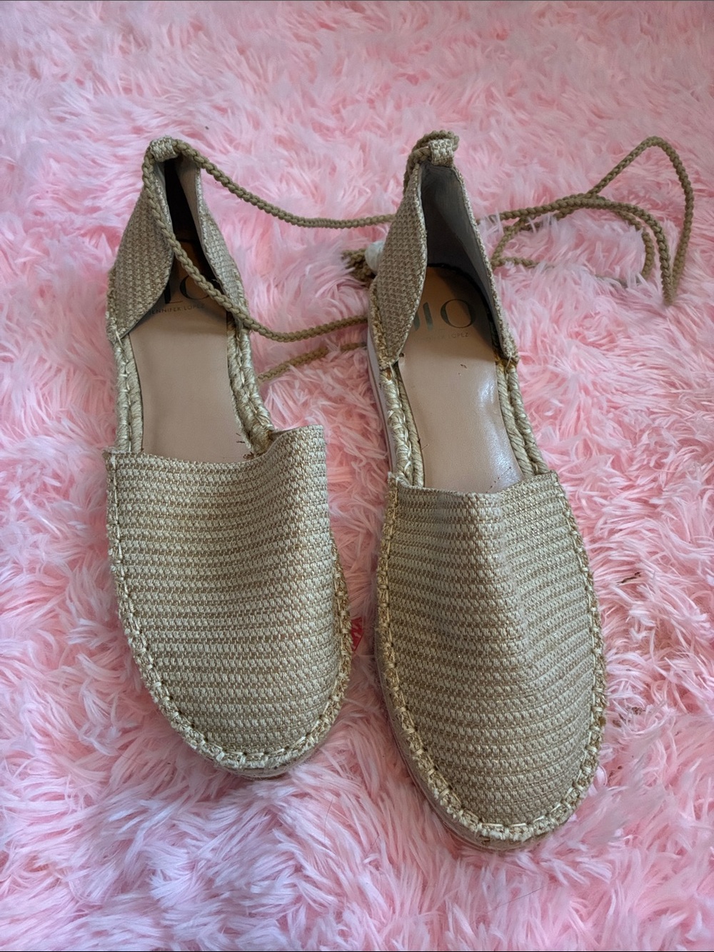 Woven Espadrille Lace-Up Flats in Natural